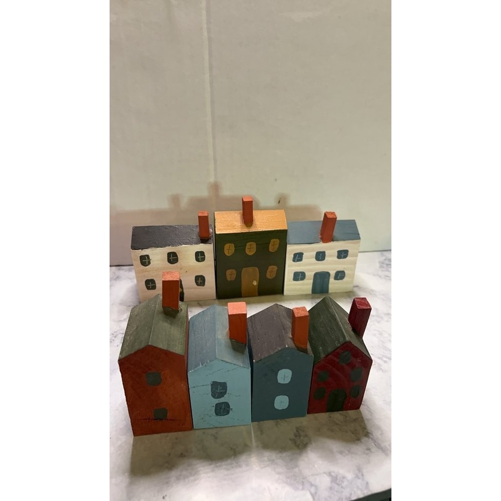 Handmade Wooden Decorative Houses Set
